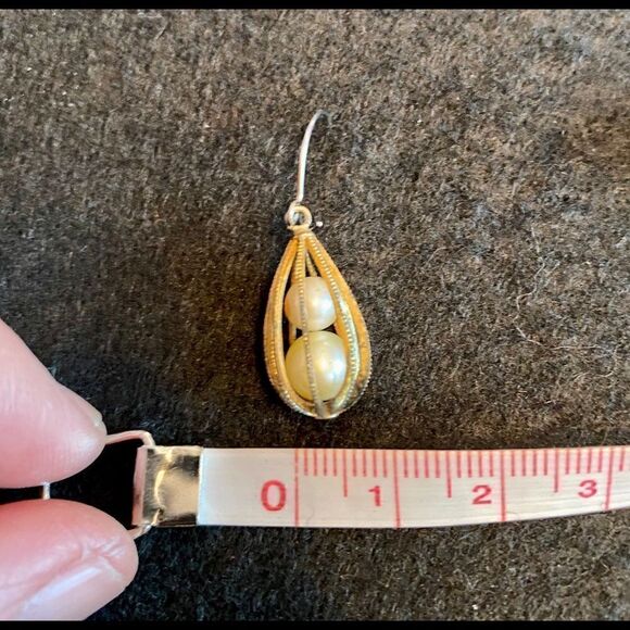 Vintage 60s Caged Pearl Drop Earrings - Picture 3 of 8